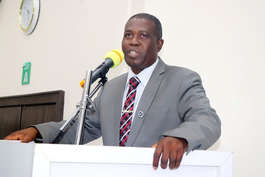 The NARC Team Leader, Maj Gen  EG Ode (rtd) giving his introductory speech at Gen LEO Irabor Hall during the study visit of NARC Leadership and Strategic Course 2/23 to DSA